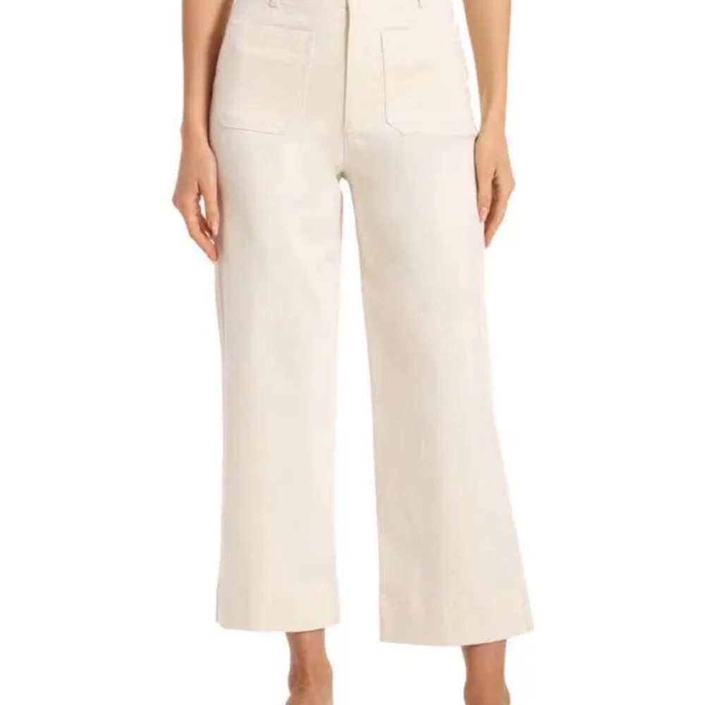 BAGATELLE 
Cropped Cotton Twill Pants - Bone Elegant Cream Wide-Leg Pants